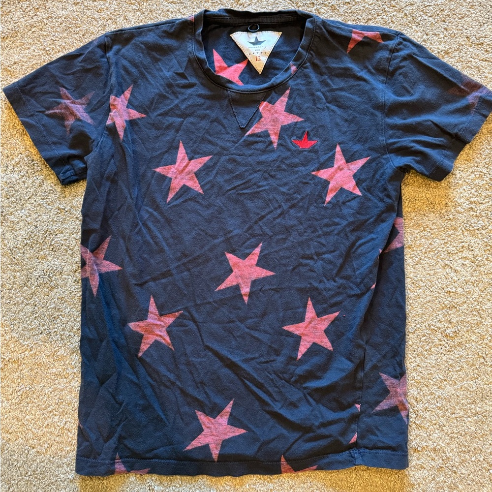 Macchia J. Boys Kids Blue Tshirt Top Red Stars Size 12 Short Sleeve
